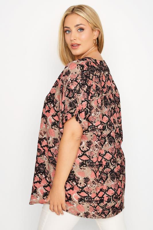 Plus Size Pink Snake Print Grown On Sleeve Shirt | Yours Clothing  3