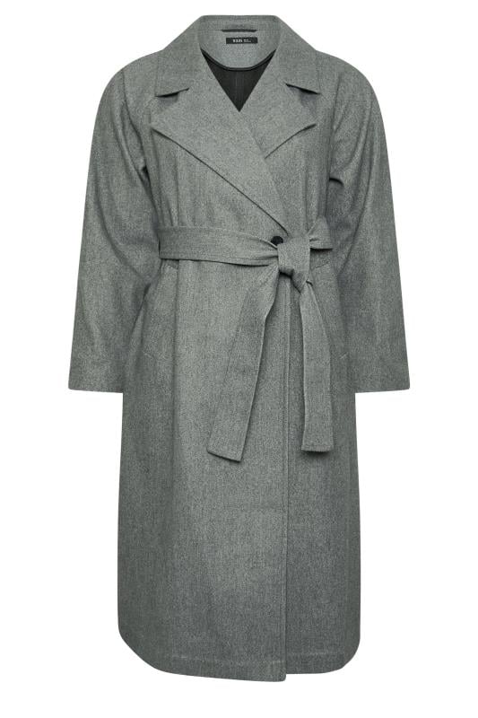 YOURS Plus Size Charcoal Grey Belted Wrap Maxi Coat Yours Clothing