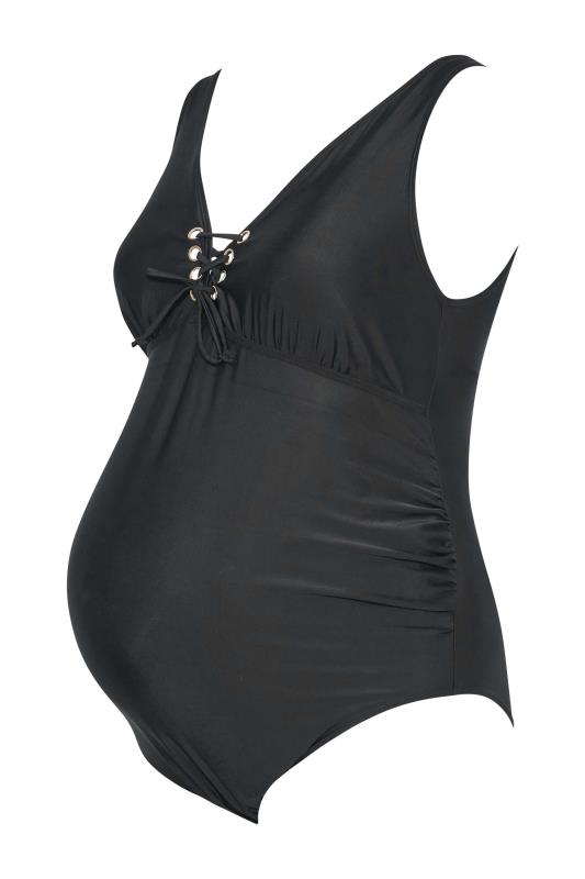 BUMP IT UP MATERNITY Plus Size Black Lace Up Front Tummy Control Swimsuit | Yours Clothing 6