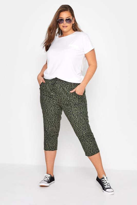  Grande Taille Curve Khaki Green Animal Print Cropped Joggers