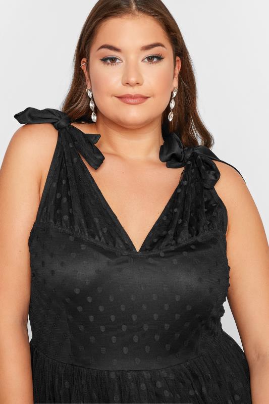 YOURS LONDON Plus Size Black Spot Mesh Tiered Dress | Yours Clothing 4