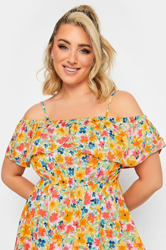 LIMITED COLLECTION Plus Size Yellow Frill Cold Shoulder Top | Yours Clothing 5