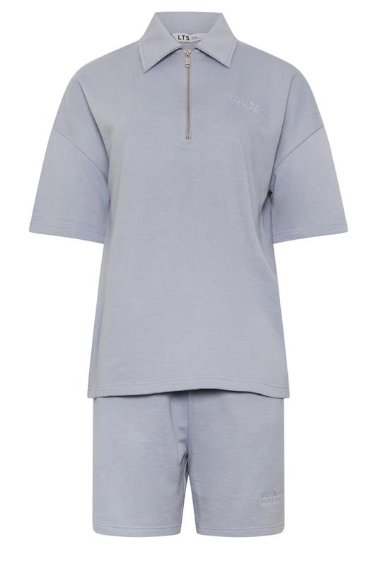 LTS Tall Women's Set Blue Quarter Zip Short Sleeve Cotton Sweatshirt & Shorts | Long Tall Sally 6