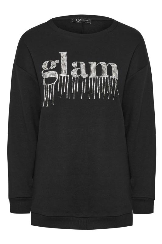 YOURS LUXURY Plus Size Black 'Glam' Diamante Embellished Sweatshirt | Yours Clothing 7