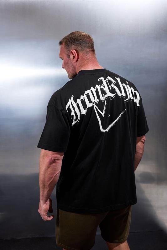  IronRhino Big & Tall camiseta negra con logo de estilo inglés antiguo