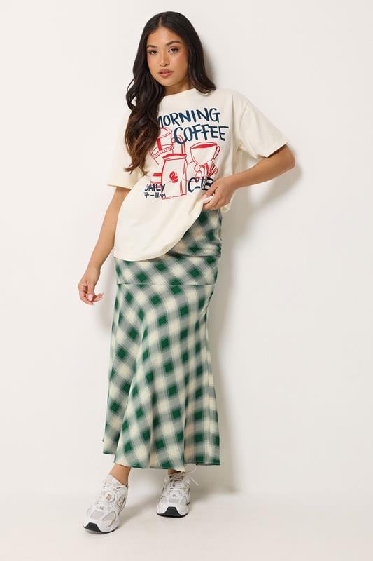 PixieGirl Petite Women's Dark Green Blurred Check Maxi Skirt | PixieGirl 2