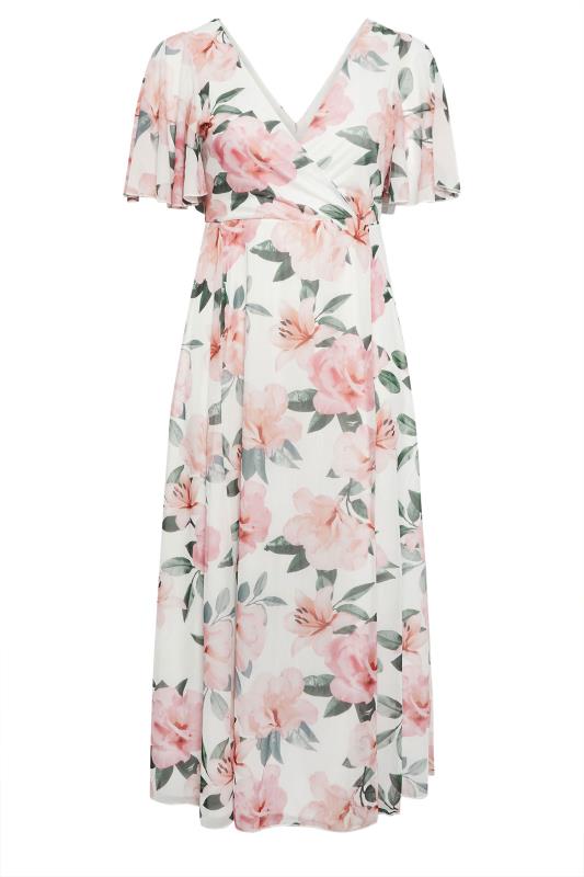YOURS LONDON Plus Size White & Pink Floral Print Wrap Dress | Yours Clothing 2