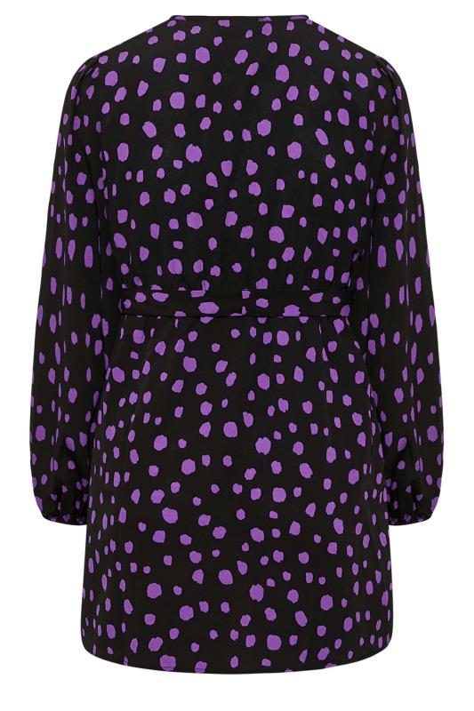 Plus Size Black & Purple Dalmatian Print Balloon Sleeve Wrap Top | Yours Clothing 7