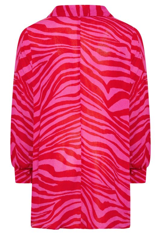 YOURS Plus Size Pink Animal Print Crinkle Beach Shirt | Yours Clothing 8