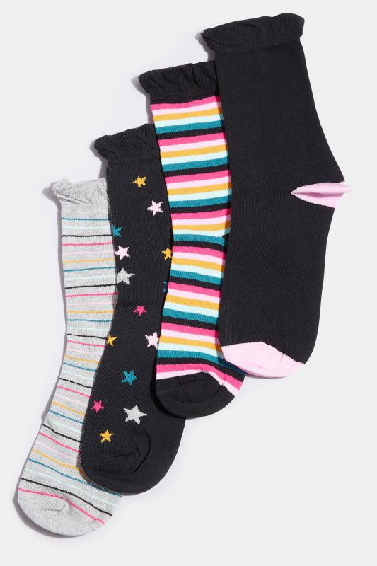 4 PACK Black & Grey Stripe Ankle Socks 2