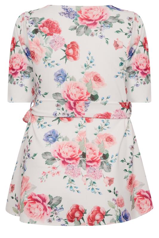 YOURS LONDON Plus Size White & Pink Floral Print Peplum Top | Yours Clothing 7