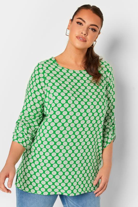Plus Size  YOURS Curve Green Abstract Spot Print Blouse