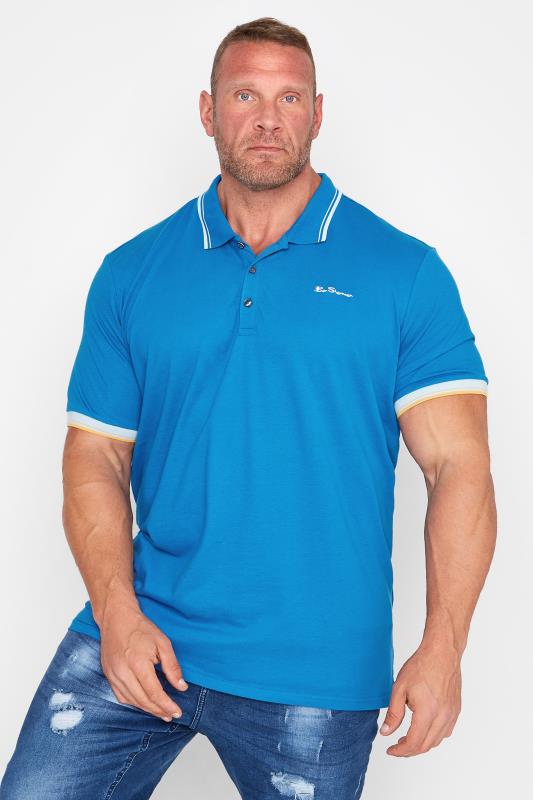 BEN SHERMAN Big & Tall Blue Tipped Polo Shirt 1