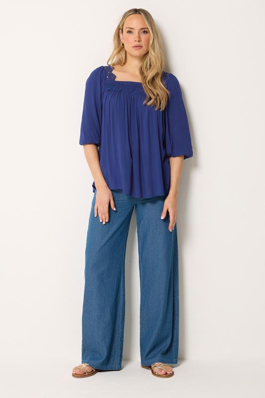 LTS Tall Women's Blue Square Neck Textured Top | Long Tall Sally 1
