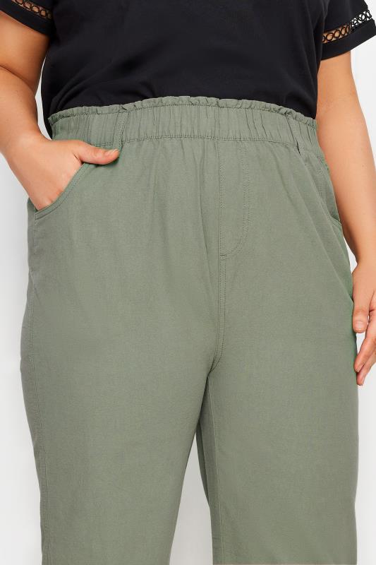 YOURS Plus Size Green Khaki Cool Cotton Cropped Trousers  4