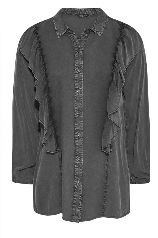 LIMITED COLLECTION Curve Charcoal Grey Frill Chambray Shirt 6