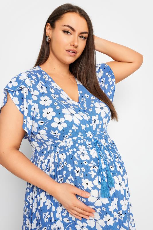 BUMP IT UP MATERNITY Plus Size Blue Floral Print Maxi Dress | Yours Clothing 4