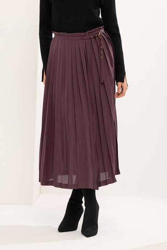 STAR Chocolate Brown Pleated Belt Buckle Maxi Skirt | StarByJM 1