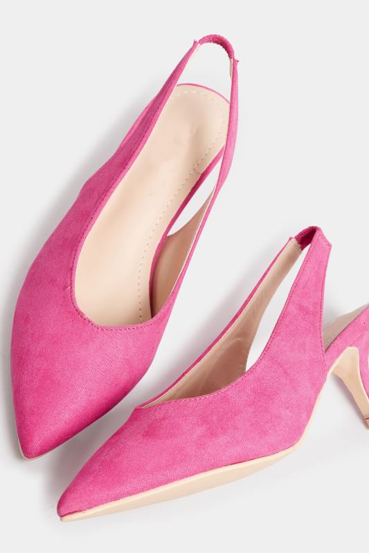 PixieGirl Pink Slingback Kitten Heel Court Shoes In Standard Fit | PixieGirl 5