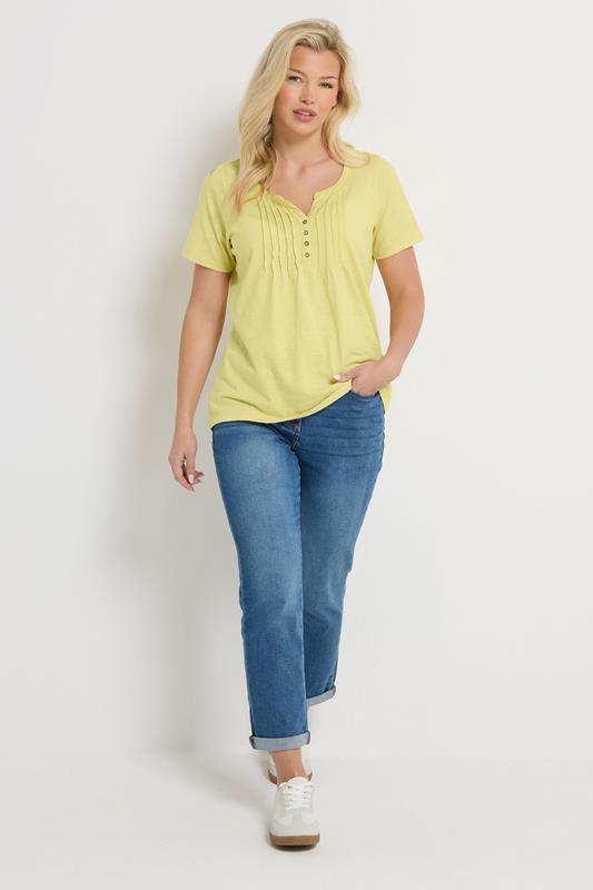 M&Co Lemon Yellow Cotton Short Sleeve Henley Top | M&Co 1