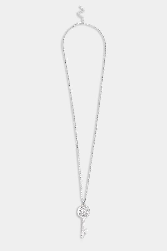 Silver Diamante Key Long Necklace | Yours Clothing  2