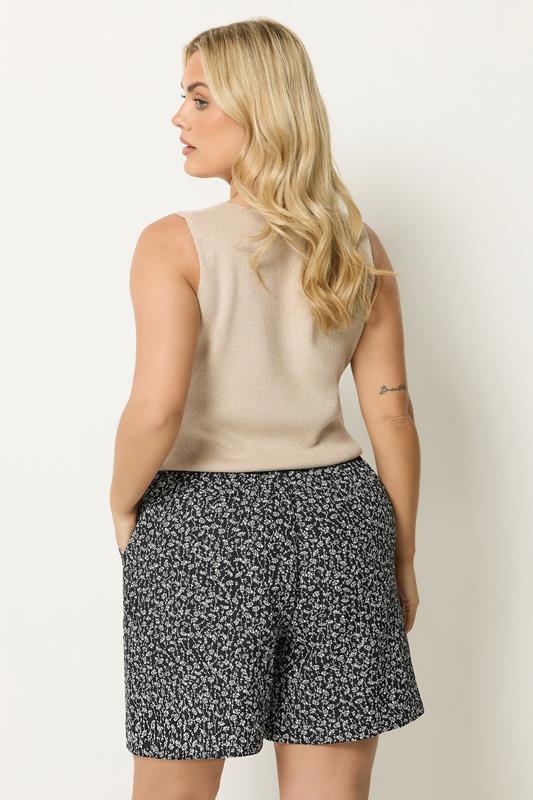 YOURS Plus Size Black Ditsy Floral Shorts | Yours Clothing 2