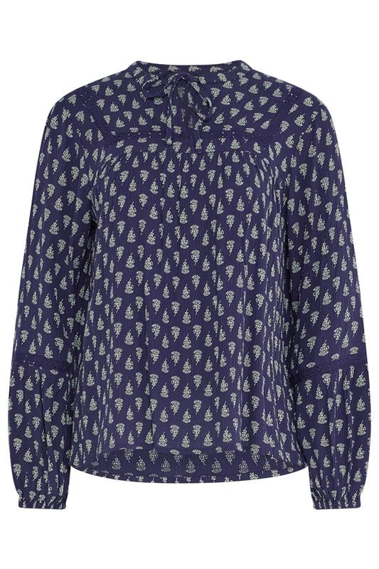 M&Co Navy Blue Aztec Tie Neck Blouse | M&Co 7
