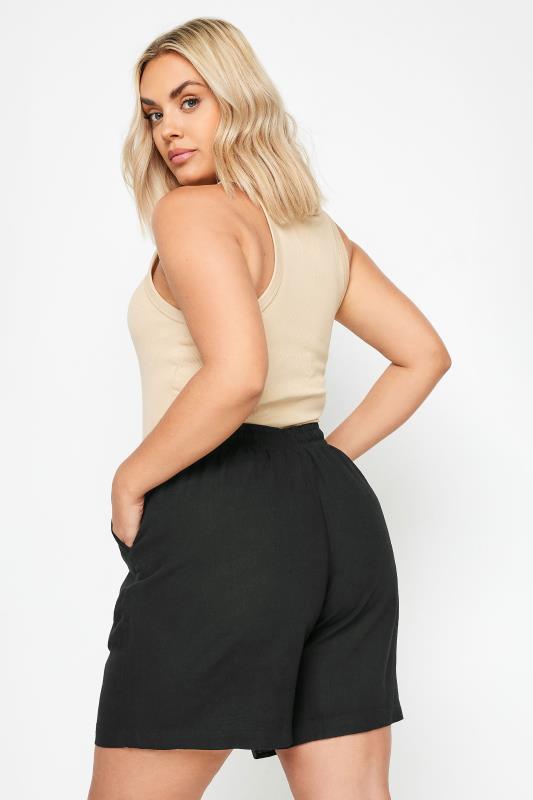 YOURS Plus Size Black Linen Shorts | Yours Clothing 3