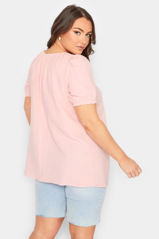 YOURS Plus Size Pink Crinkle Gypsy Top | Yours Clothing  3