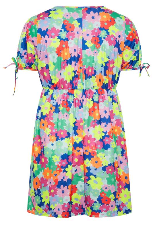LIMITED COLLECTION Plus Size Curve Blue & Pink Ditsy Print Smock Dress | Yours Clothing  7