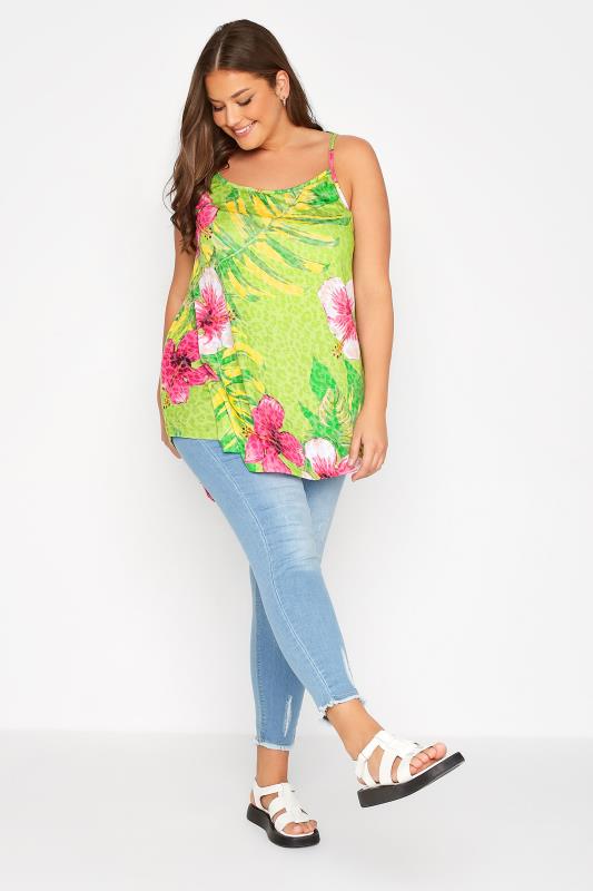 Plus Size Green Tropical Print Strappy Vest Top | Yours Clothing 2