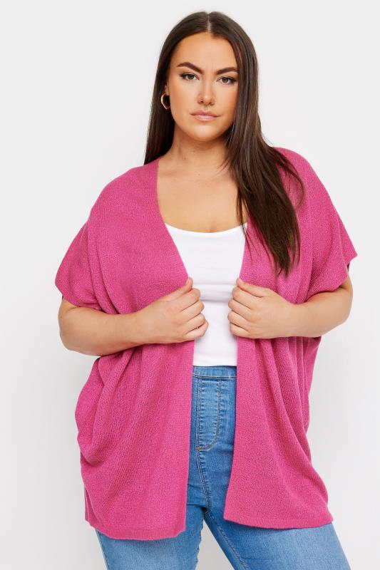 YOURS Plus Size Pink Knitted Boxy Cardigan | Yours Clothing 1