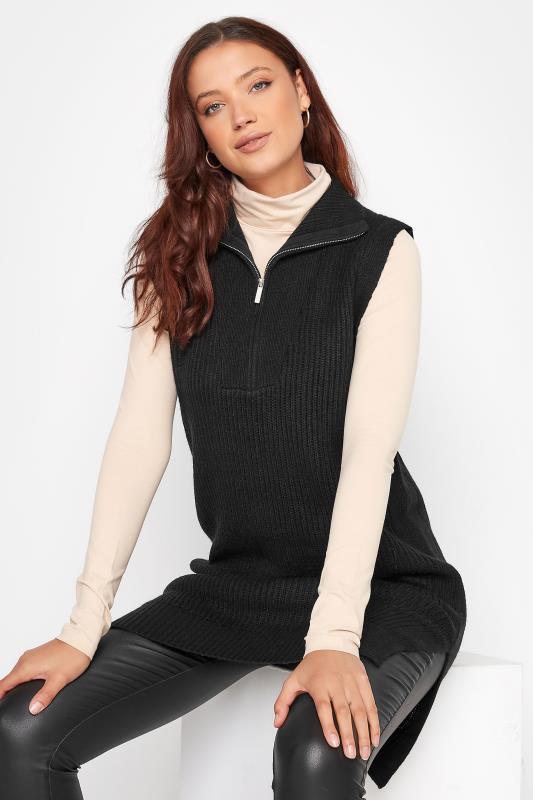 LTS Tall Black Zip Longline Knitted Vest Top 4