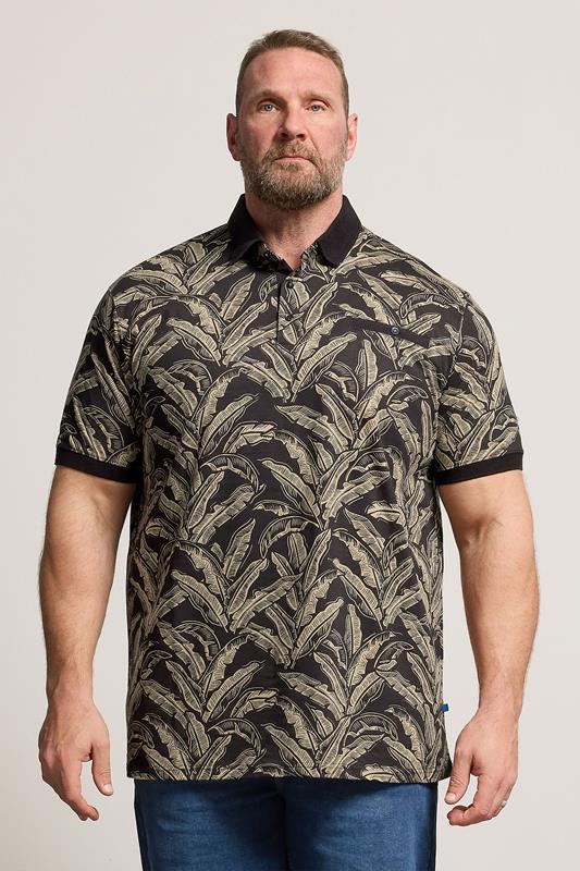 D555 Big & Tall Black Jacquard Print Polo Shirt | BadRhino 1