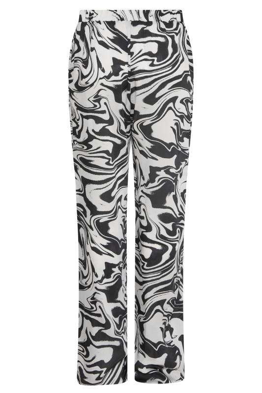 LTS Tall Women's Black Marble Print Satin Wide Leg Trousers | Long Tall Sally  6