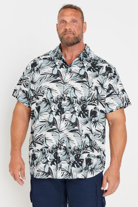 JACK & JONES Big & Tall Pink & White Palm Print Shirt | BadRhino 1