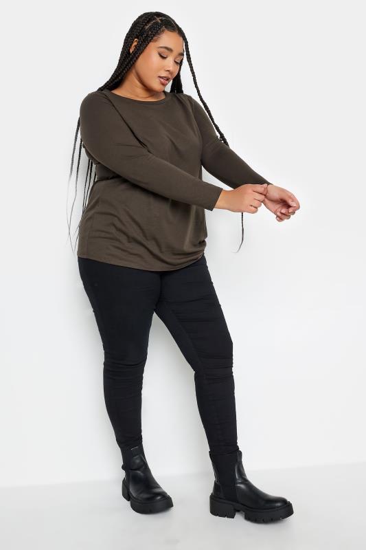 YOURS Plus Size Brown Long Sleeve Top | Yours Clothing 2