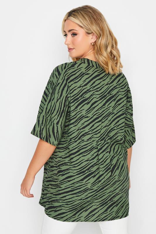 YOURS Plus Size Green Zebra Print Pleat Front Blouse | Yours Clothing 3