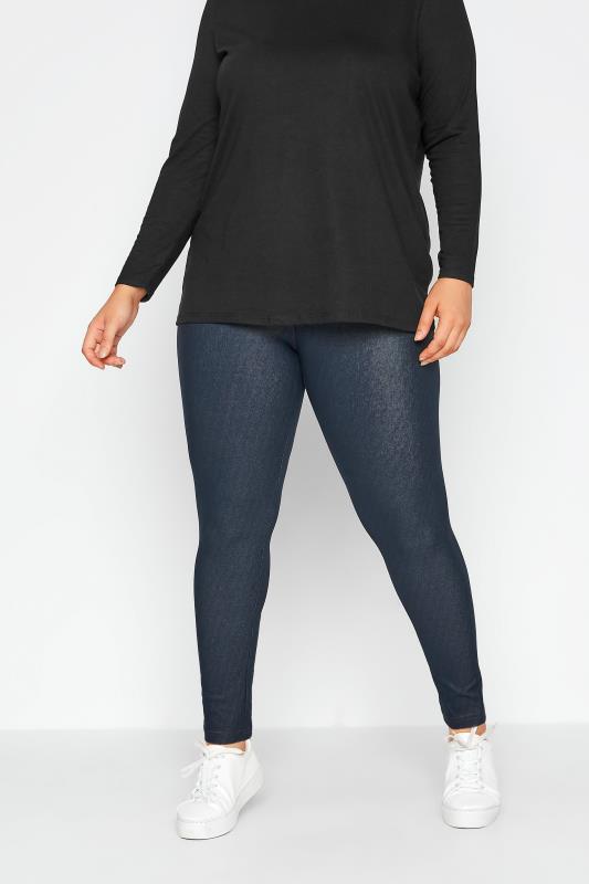Plus Size Basic Leggings YOURS FOR GOOD Curve Mid Blue Jersey Stretch Jeggings