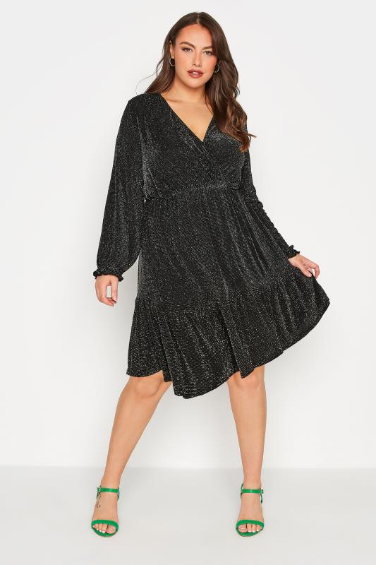 LIMITED COLLECTION Curve Black Balloon Sleeve Glitter Dress_A.jpg