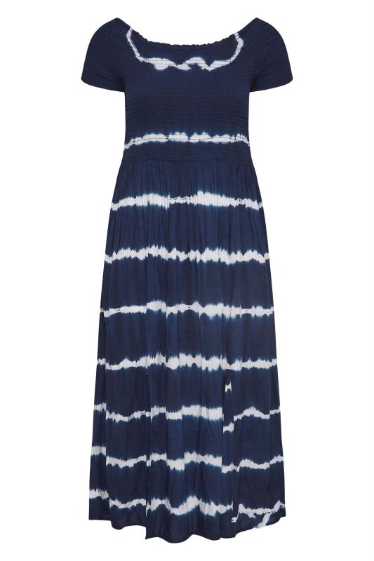 Plus Size Navy Blue Tie Dye Bardot Maxi Dress | Yours Clothing 6