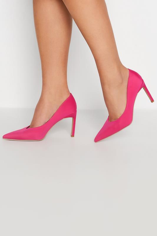 PixieGirl Hot Pink Heeled Court Shoes In Standard D Fit | PixieGirl 1