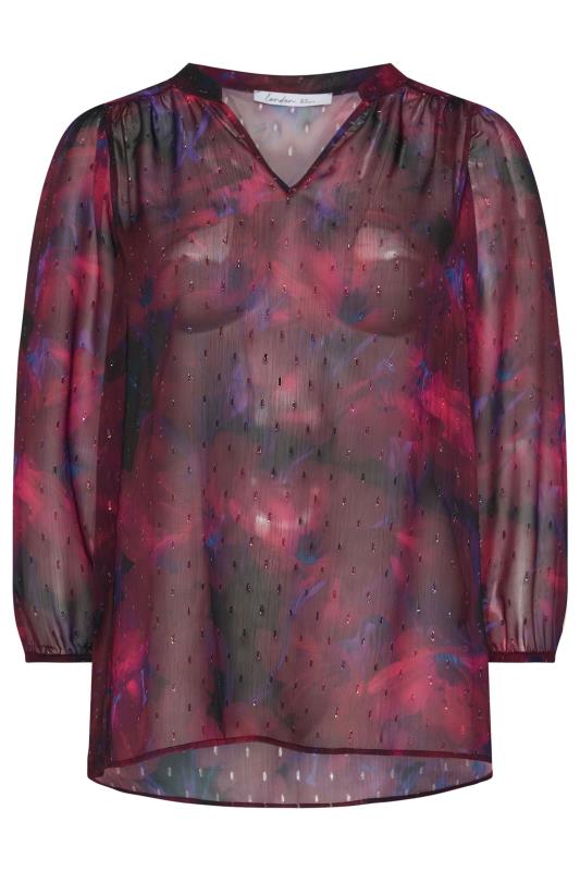 YOURS LONDON Plus Size Red Blur Abstract Print Overhead Blouse | Yours Clothing  5