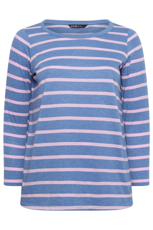 YOURS Curve Blue Stripe Long Sleeve Top | Yours Clothing 5