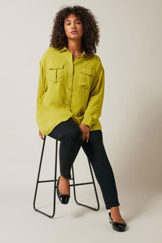 EVANS Plus Size Chartreuse Green Long Sleeve Utility Shirt | Evans  3