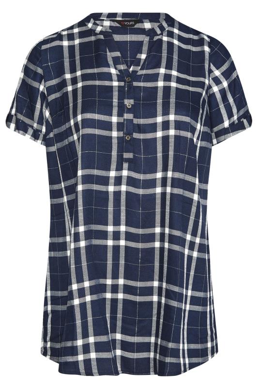 Plus Size Navy Blue Check Short Sleeve Shirt | Yours Clothing 6