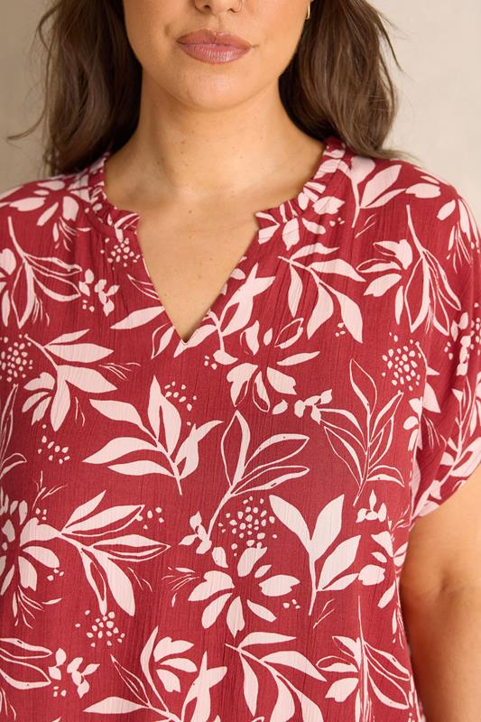 EVANS Plus Size Orange Leaf Print Notch Neck Blouse | Evans 6
