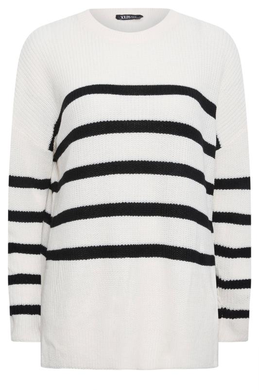 YOURS Plus Size White Stripe Side Split Knitted Jumper | Yours Clothing 6