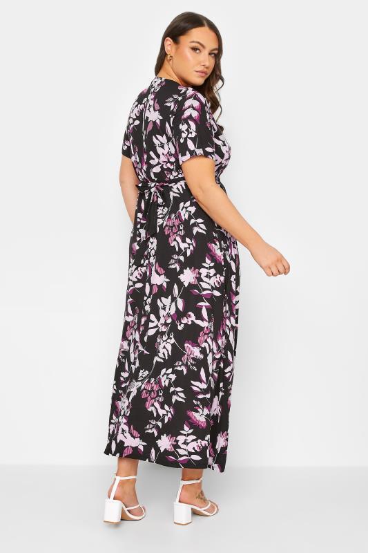 YOURS Curve Plus Size Black Leaf Print Wrap Maxi Dress | Yours Clothing  3
