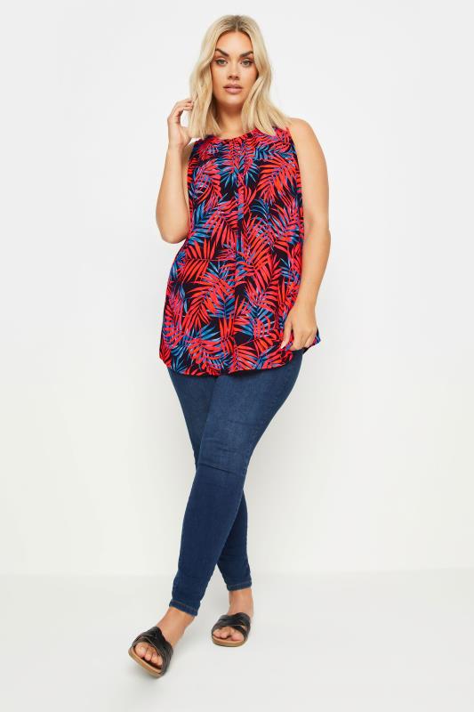 YOURS Plus Size Red Tropical Print Pleated Vest Top | Yours Clothing 2